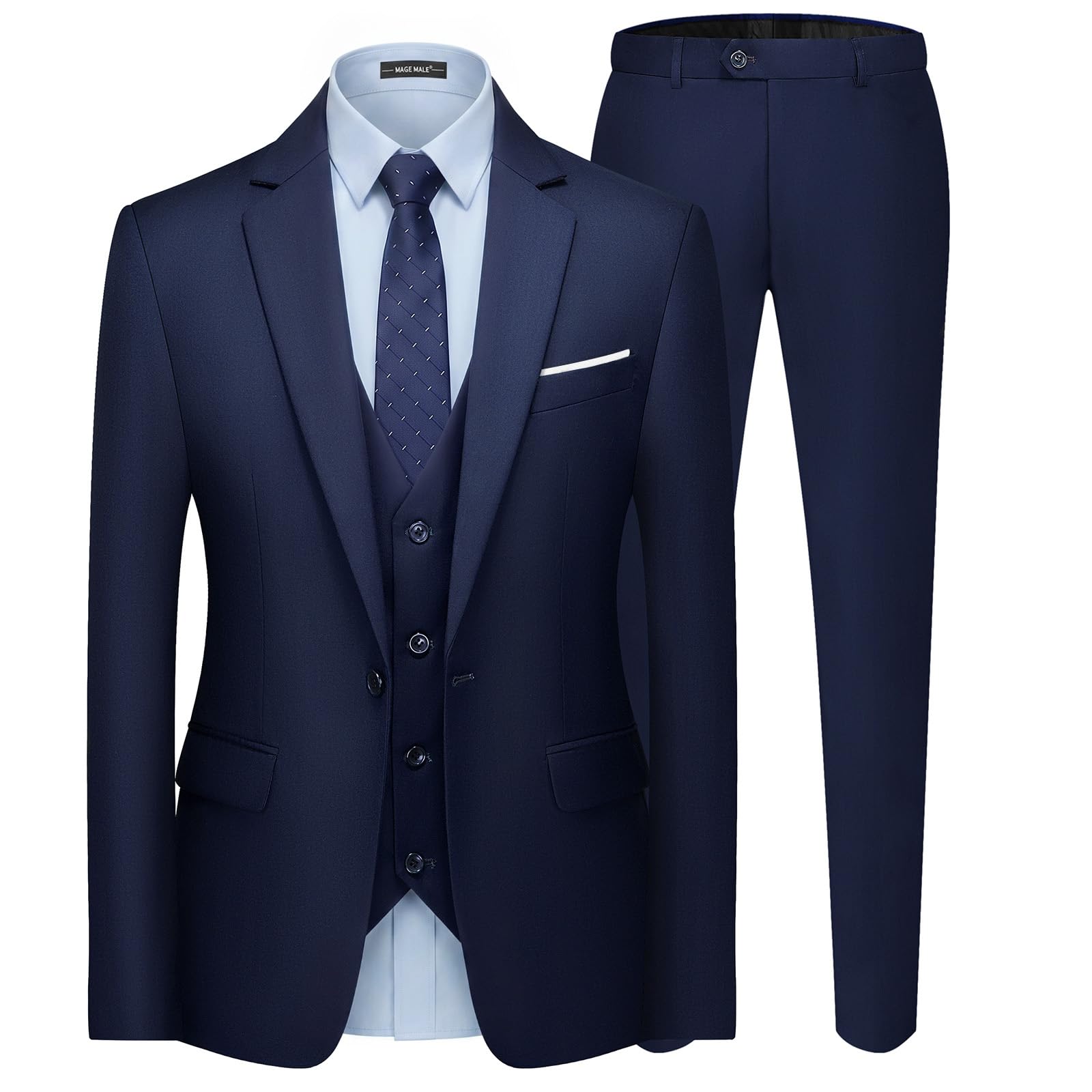 MAGE MALE Men's 3 Pieces Suit Elegant Solid One Button Slim Fit Single Breasted Party Blazer Vest Pants Set