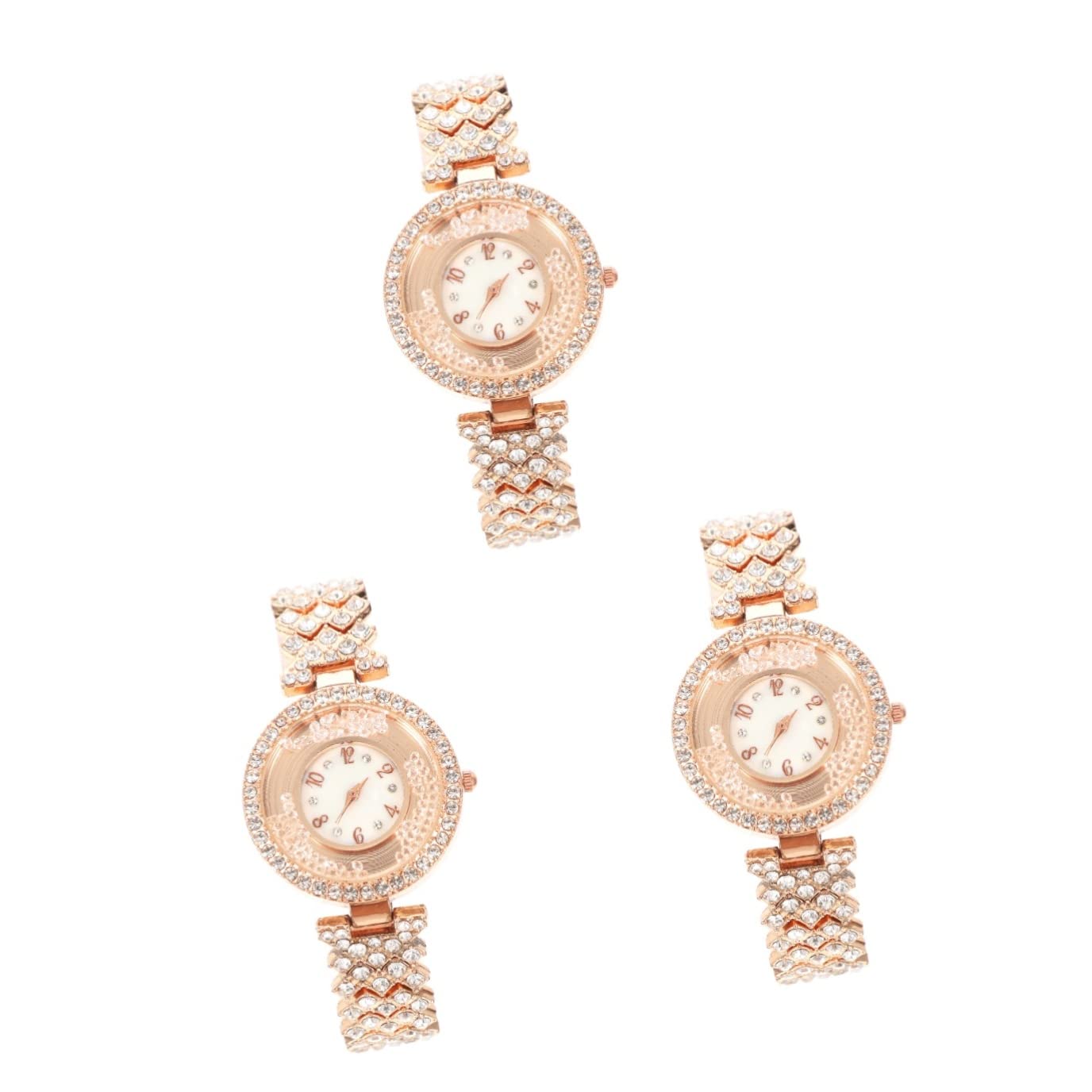 Mikikit 3stücke Damen-Armbanduhr Mit Strasssteinen Quarzuhr Für Geeignet Für Freizeit Partys Und Besondere Anlässe Leicht Und Komfortabel Roségoldenes Design