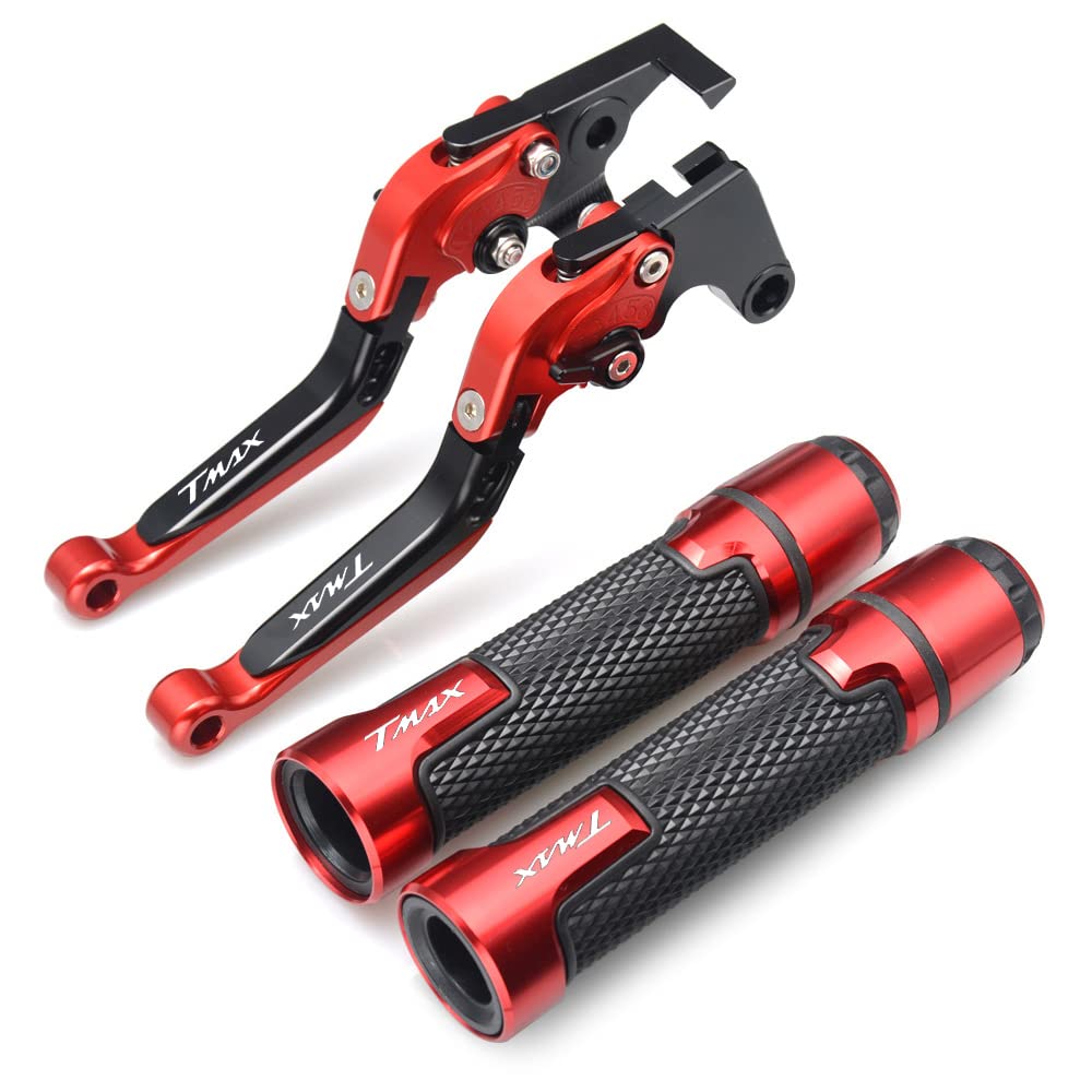 Adjustalbe - Kit di manopole per manubrio in alluminio pieghevoli ed estensibili per Yamaha T-MAX 500 530 560 2001-2020 (T-MAX 2001-2007, kit rosso)