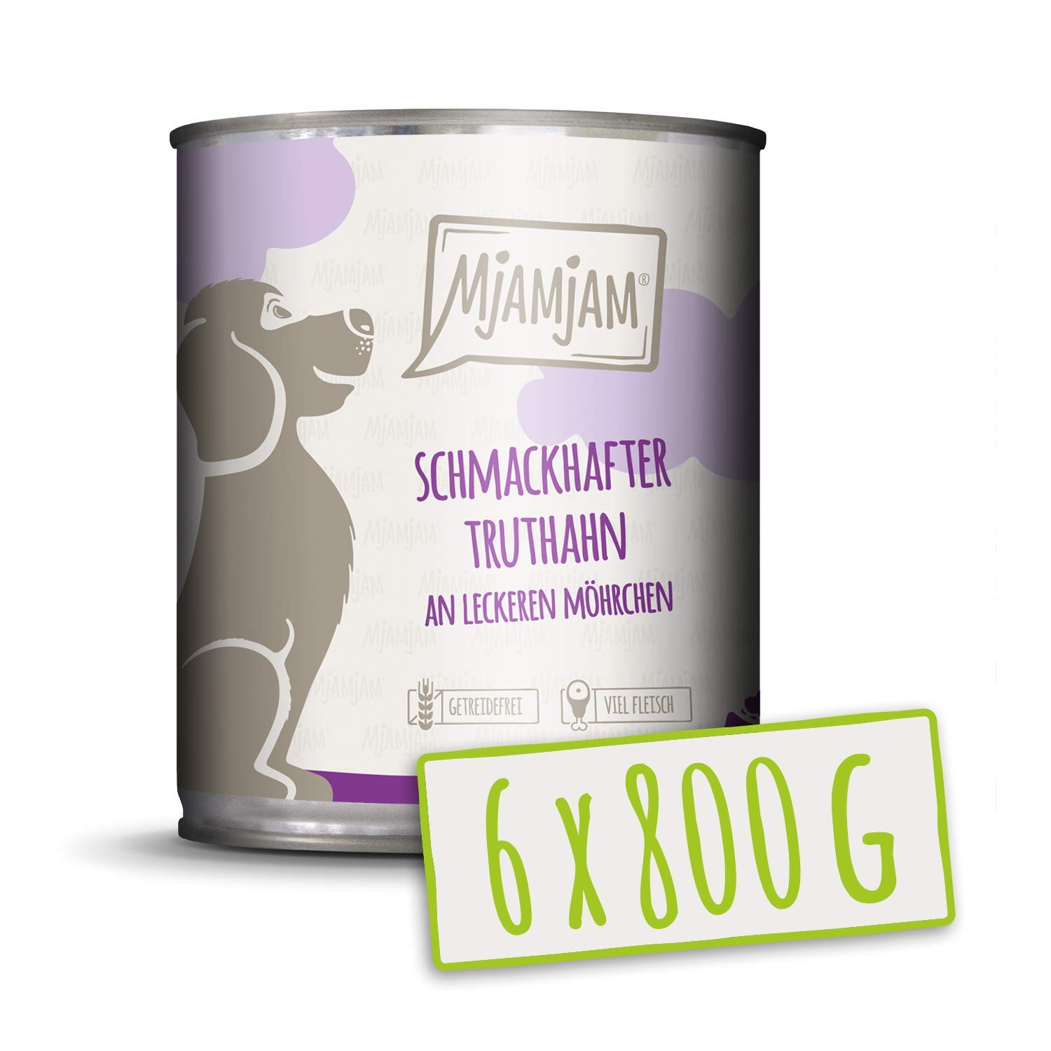 MjAMjAM - cibo umido premium per cani - gustoso tacchino con deliziose carote, confezione da 6 (6 x 800 g), senza cereali con carne extra