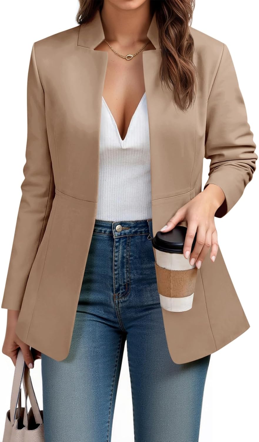 Cicy Bell Womens Business Casual Blazer Long Sleeve Open Front Notch Stand Collar Blazer Work Office Jacket Suit
