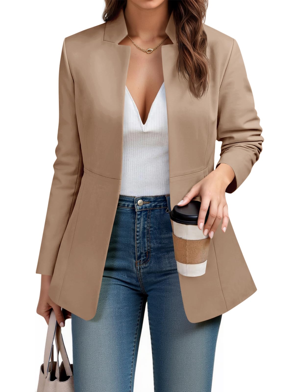 Womens Business Casual Blazer Long Sleeve Open Front Notch Stand Collar Blazer Work Office Jacket Suit-image-32