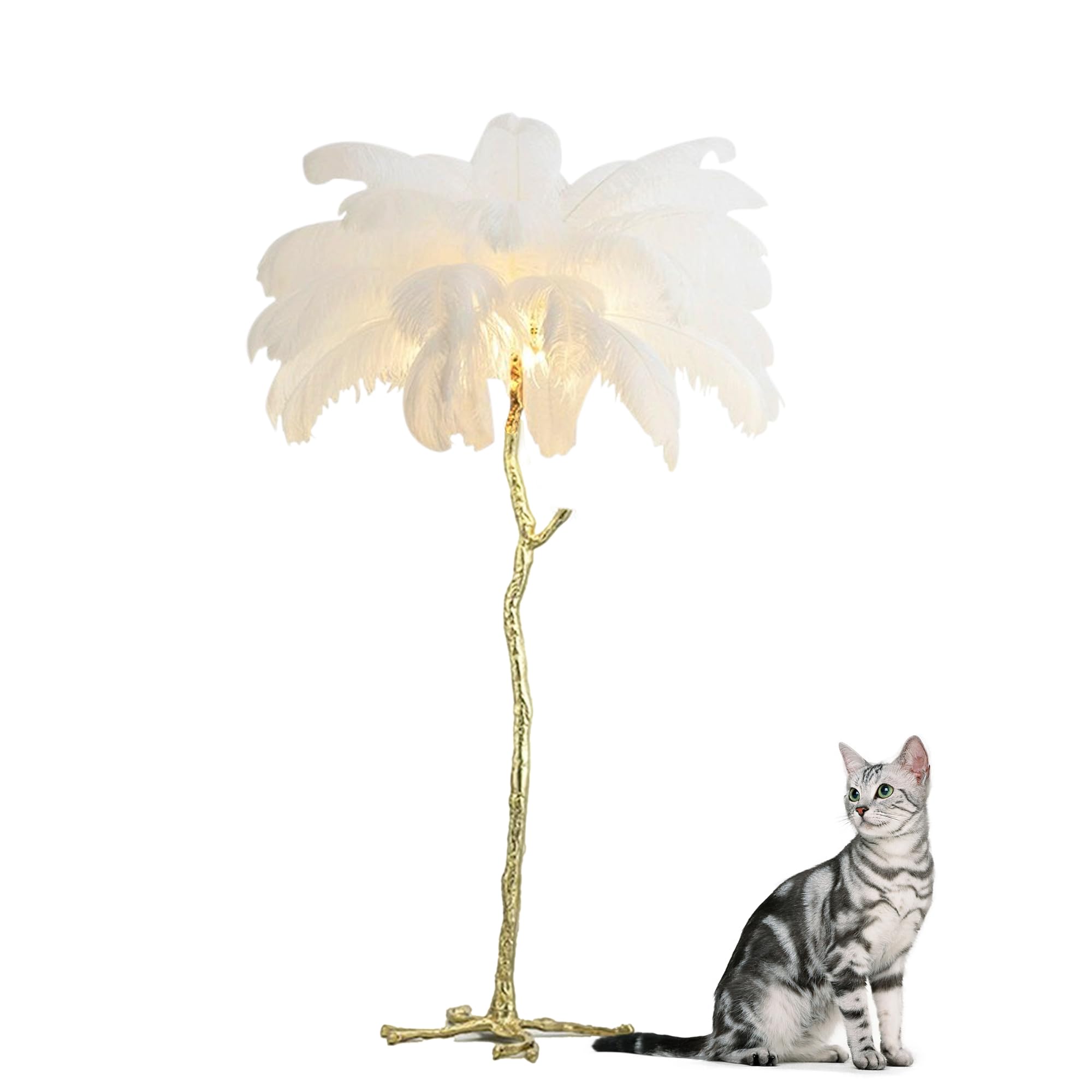 JINUBA Feather Floor Lamp White Feather Lamp Modern Luxury Resin Ostrich Feather LED Lamp Living Room Bedroom Corner Decoration Floor Lamps