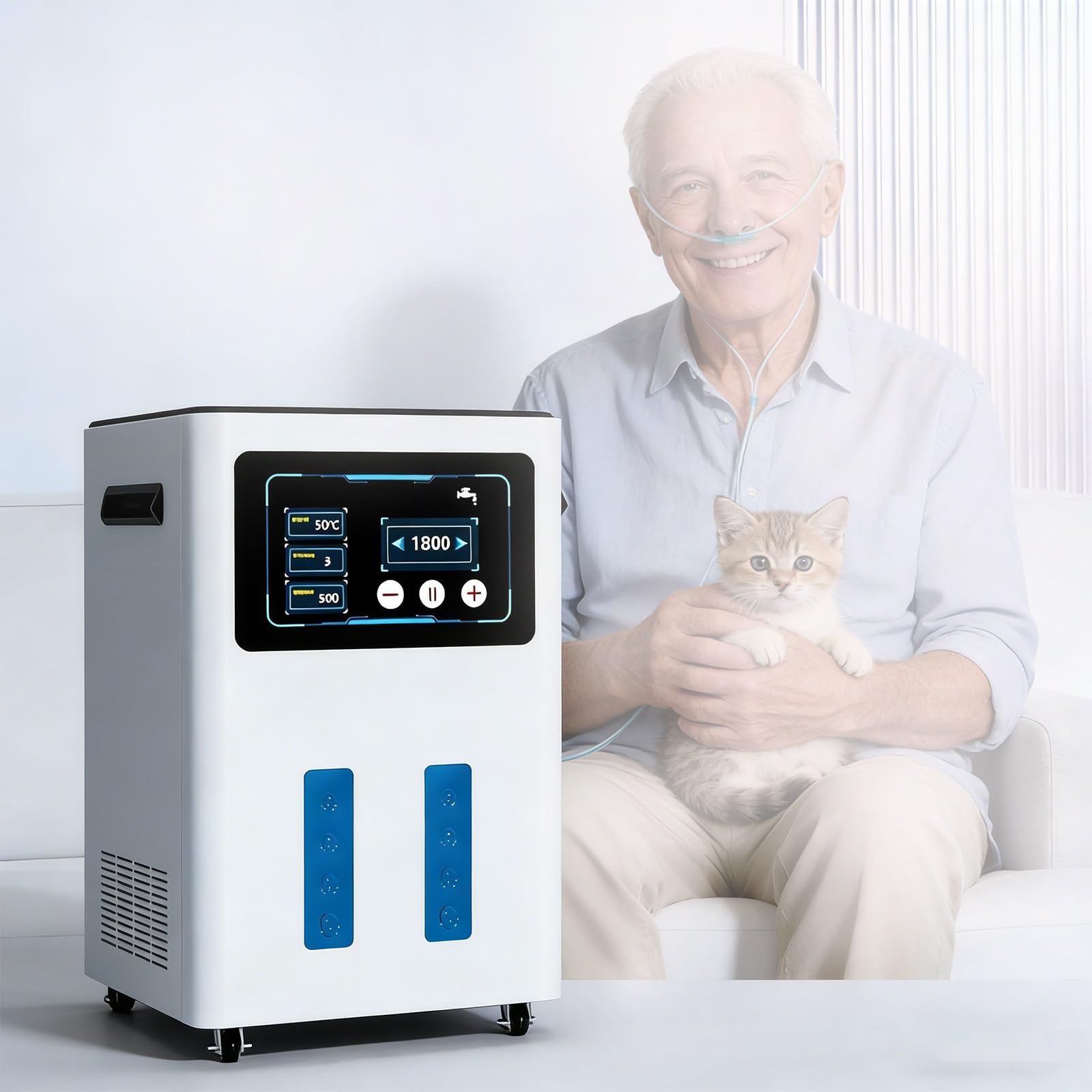 Urządzenie Do Inhalacji Wodorem O Wydajności 900-1800 Ml/Min, Inhalator Wodorowy, Technologia SPE/PEM Wydajność 99,99% Timer 6-Godzinny Codziennej Pielęgnacji(1800ML)