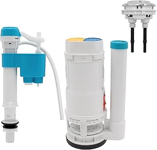 T Tulead Toilet Dual Flush Valve, Fill Valve, Push Button, Fit One Piece Toilet Repair Kit, Drain Outlet Dia 2.5", Fill Thread Dia 1/2", Push Button Thread Dia 2.24"(Not for 2-Piece Toilet)