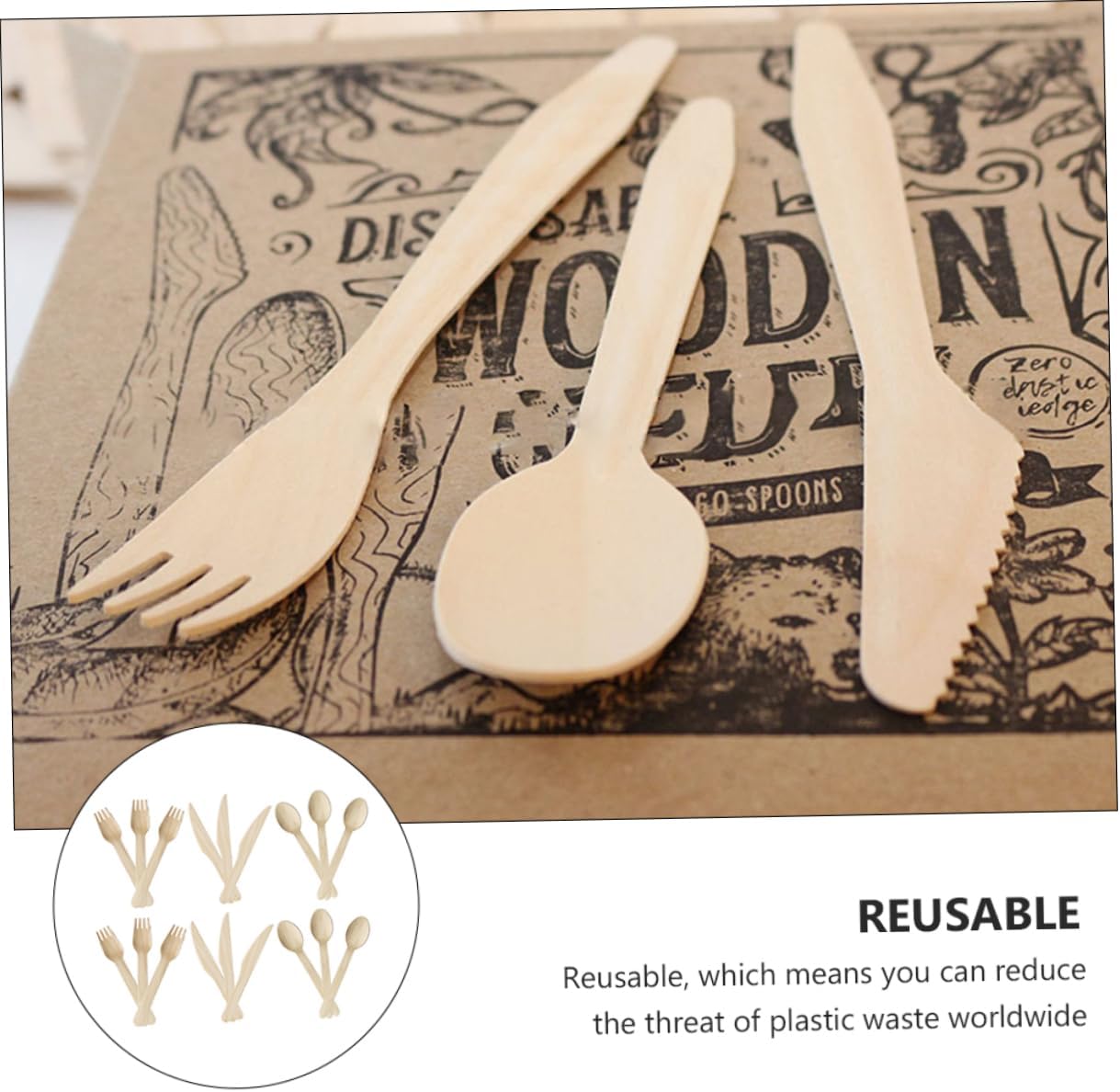 OUNONA 18Pcs Wooden Disposable Cutlery Set Spoons Knives Forks for Parties Weddings and Events Convenient Lightweight Utensils for Easy Cleanup