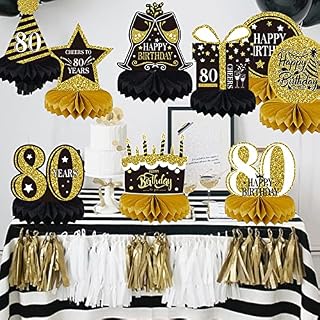 9 Pieces 80th Birthday Decorations for Men Women Black Gold 80th Birthday Centerpieces for Tables Decorations Eighty Years Birthday Party Decoration Supplies