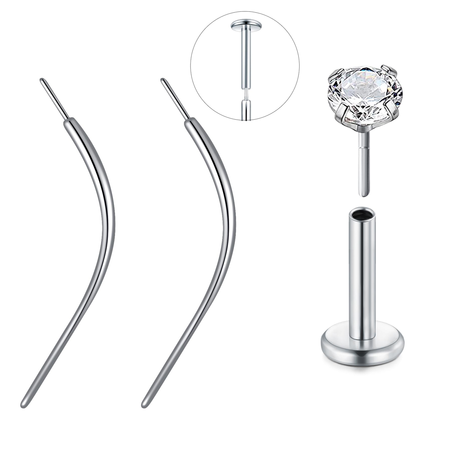 QWALIT Piercing Taper Threadless Insertion Tool - Titanium Labret Pin 16g, 18g, 20g