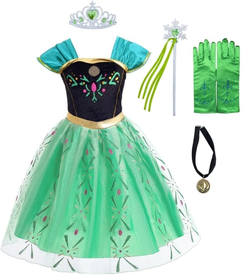 Lito Angels Princess Coronation Costume Fancy Dress Up for Kids Girls Halloween Birthday Party Outfits, Green