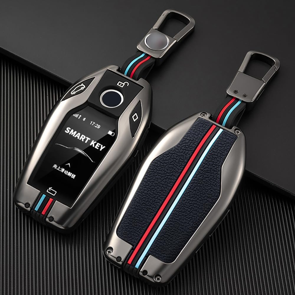 Key Fob Cover Compatible with BMW Display Key 5/6/7 Series 750Li 730Li 740Li 760Li M550ix i8 X3 X4 X5 X6 X7 LCD Case Protector Alloy Holder Keychain B Black