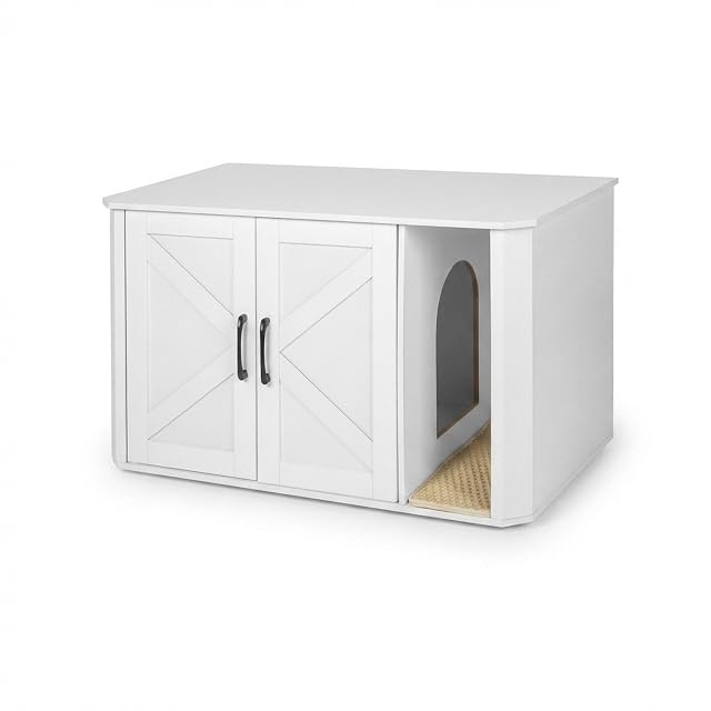 Foto 8 de 8 de Relaxdays Mueble para arenero de Gato, con Entrada y Alfombrilla, para Ocultar el arenero, HxBxT: 50x85x49 cm