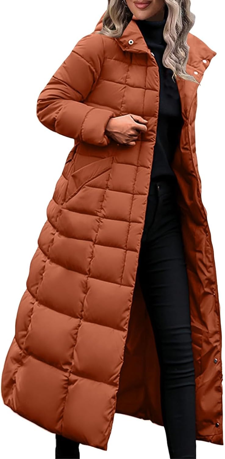 XUNRYAN Winter Jackets for Women Thicken Warm Down Coat Maxi Long Quilted Puffer Jacket Hooded Parka Slim Anorak Outerwear