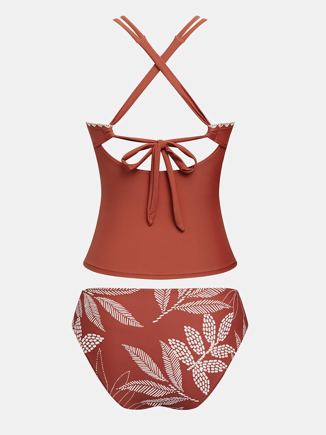 CUPSHE Women's Tankini Set Two Piece Bathing Suit Tummy Control Crisscross Back Tie Mid Rise Shell Stitched - Image 7