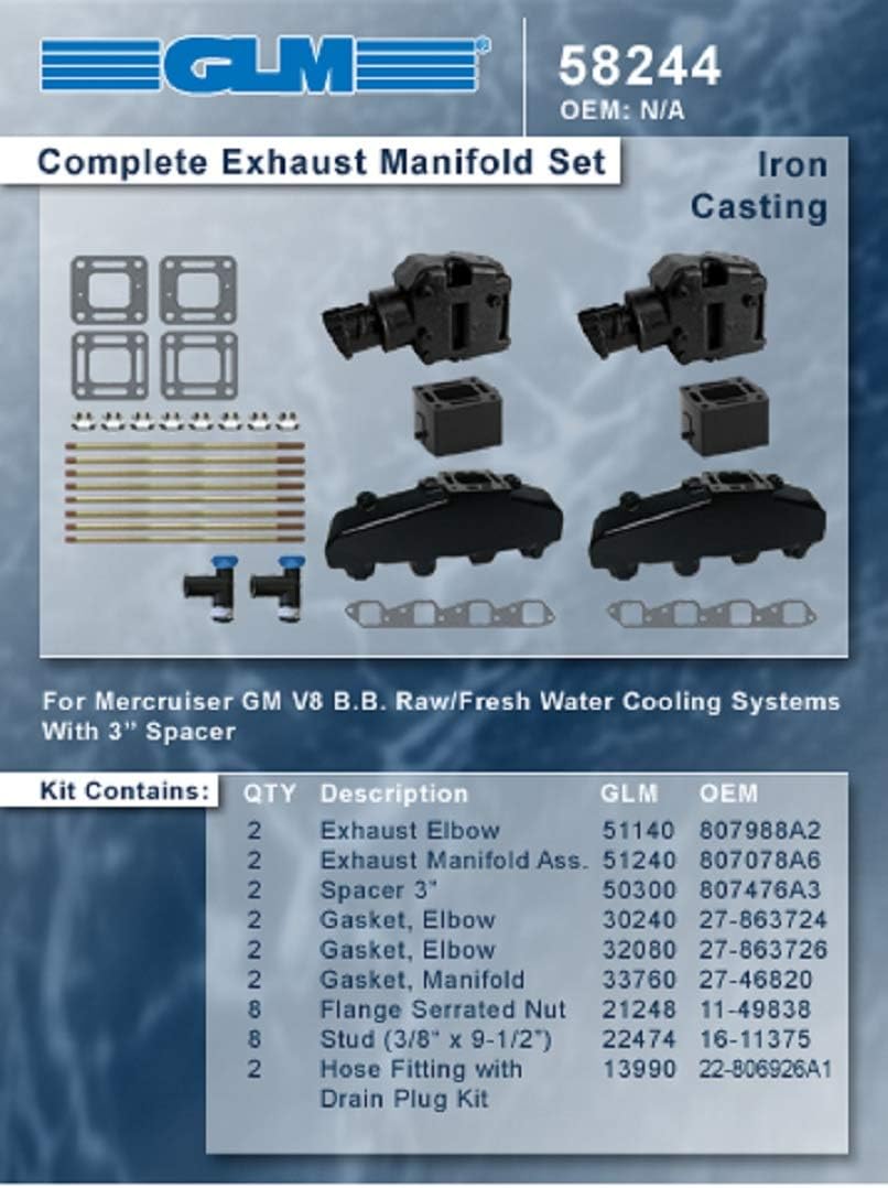 MERCRUISER COMPLETE EXHAUST MANIFOLD SET GM B-B (CAST IRON) | GLM Part Number: 58244