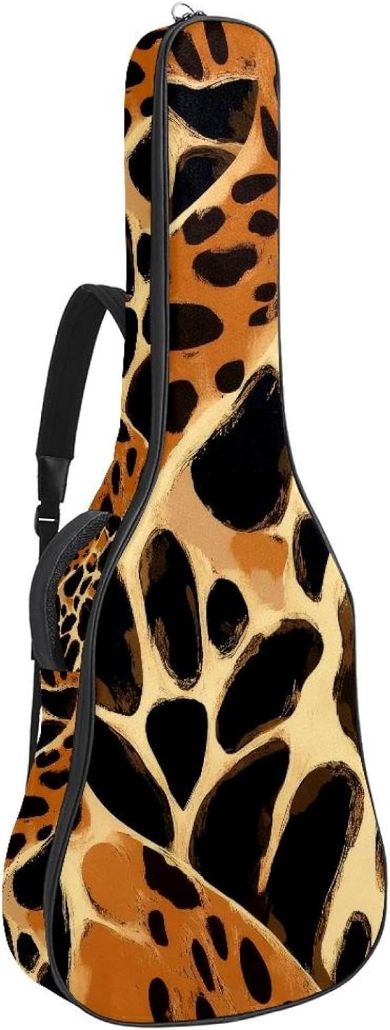 Acoustic Guitar Gig Bag 10mm Thick Padding, Soft Waterproof Guitar Case with Adjustable Backpack Straps for 40-42 Inch Guitar, Animal Skin Pattern Seamless