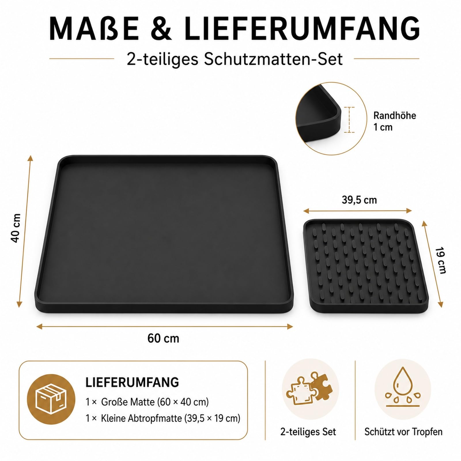 2-in-1 Silikonmatte für Ninja CREAMi & SLUSHi Zubehör, 60 x 40 cm mit Zusatzmatte – Arbeitsplattenmatte Unterlage mit erhöhtem 1 cm Rand, auslaufsicher, rutschfest & spülmaschinenfest