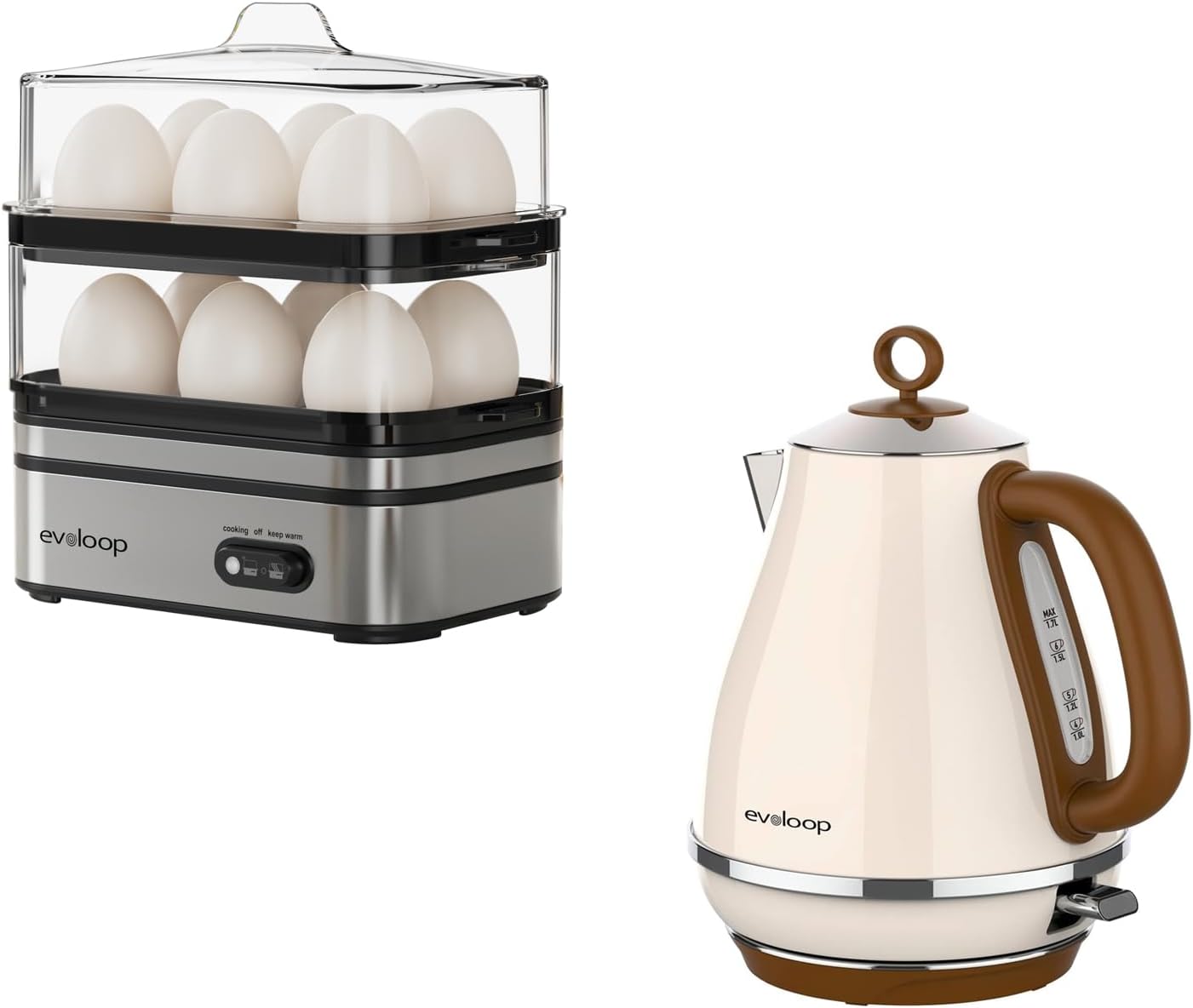 Rapid Egg Cooker Electric 12 Eggs Capacity with Evoloop 1.7L Electric Kettles