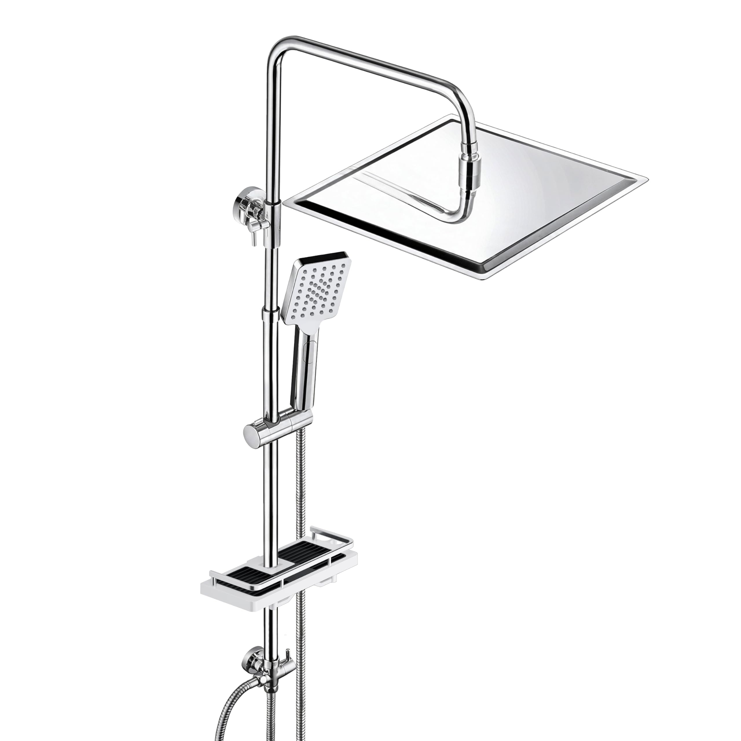 JOHO Colonna Doccia idromassaggio Colonna Doccia con Soffione Senza Miscelatore Set Doccia Completo a pioggia con Porta Ogetti Mensola Colonna in Acciaio INOX 30 * 30cm.