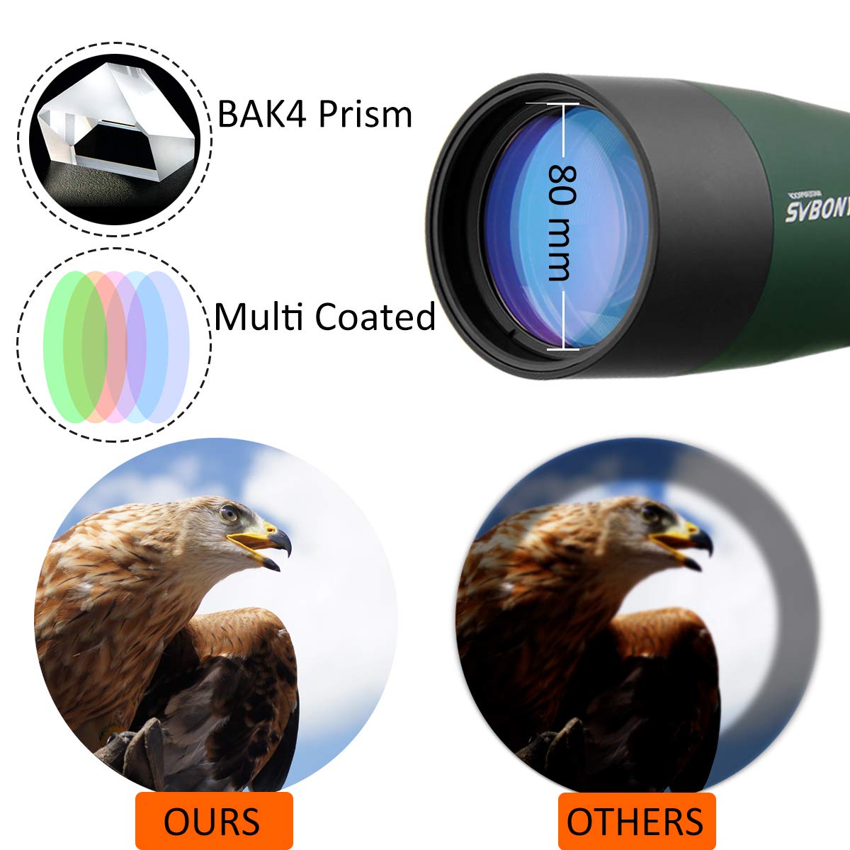 Svbony SV28 Spotting Scope 2060x80, Spotting Scope with Tripod Smartphone Adapter, Bak4 Prism