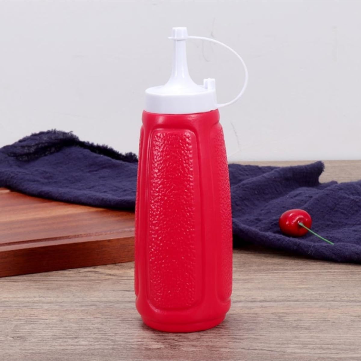 Dispensador De Botella para Salsa Juego De 5 Botellas De Plástico con Tapa, Botella For Condimentos, Salsa For Ensalada, Salsa De Tomate, Mermelada(Rot)
