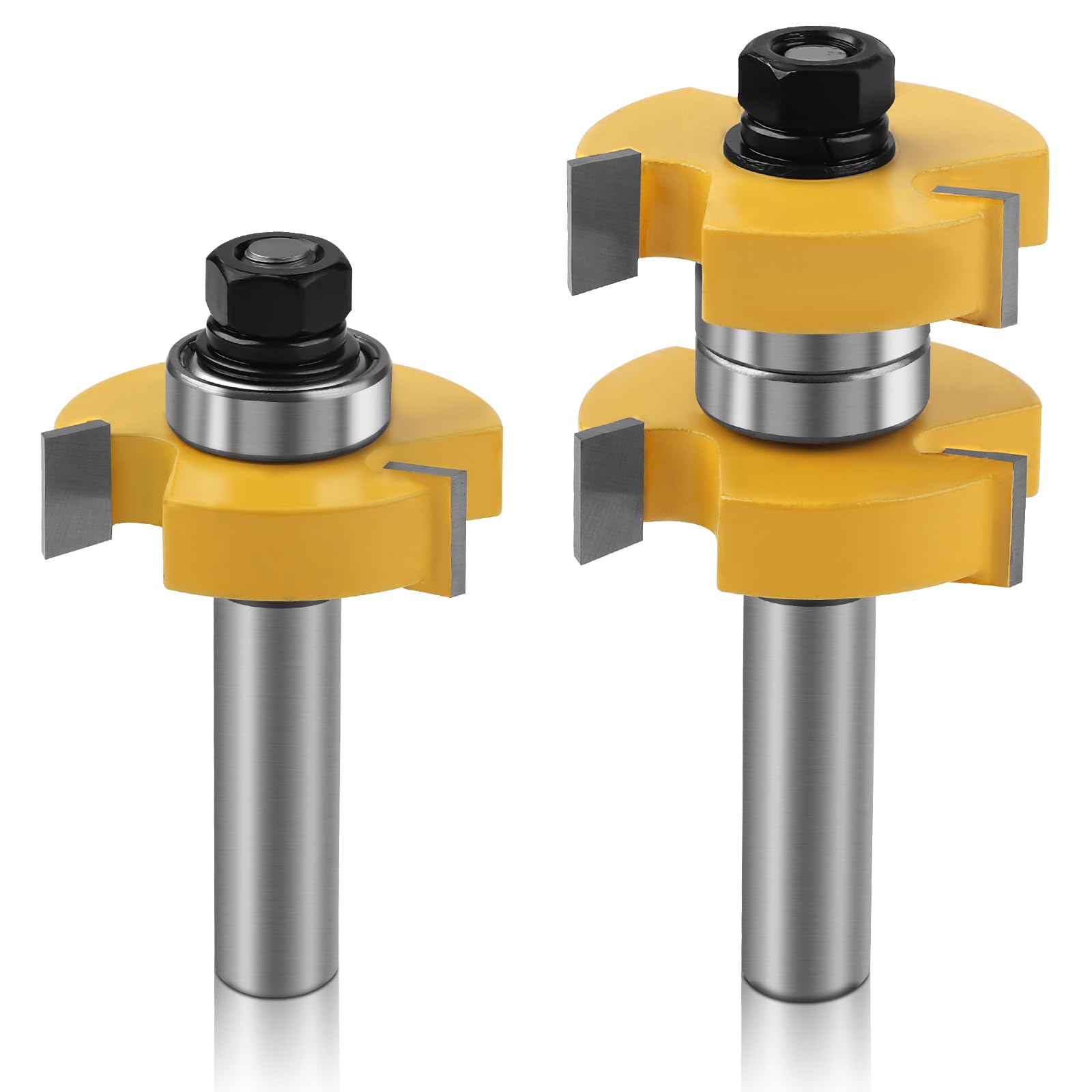 Tongue and Groove Router Bit Set，1/2 Inch Shank Router Bit Set，2 Pieces 1-1/2" Woodworking Cutting Milling Tools Router Bits for Woodworking 3 Teeth