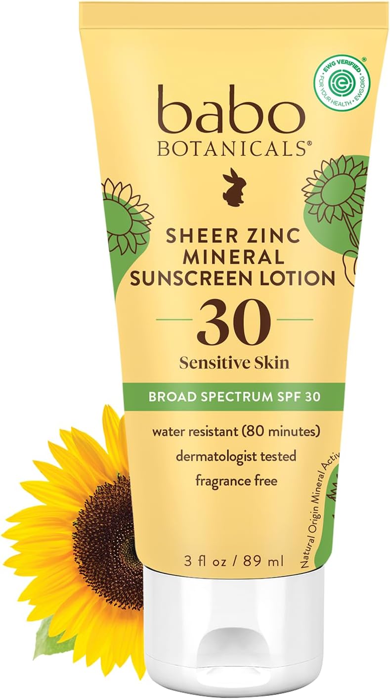 Babo Botanicals Sheer Zinc Mineral Sunscreen Lotion SPF30 - Natural Zinc Oxide - Shea Butter - Face & Body - Water Resistant - Fragrance-Free - EWG Verified - Vegan - For all ages - 1 or 2 Pack