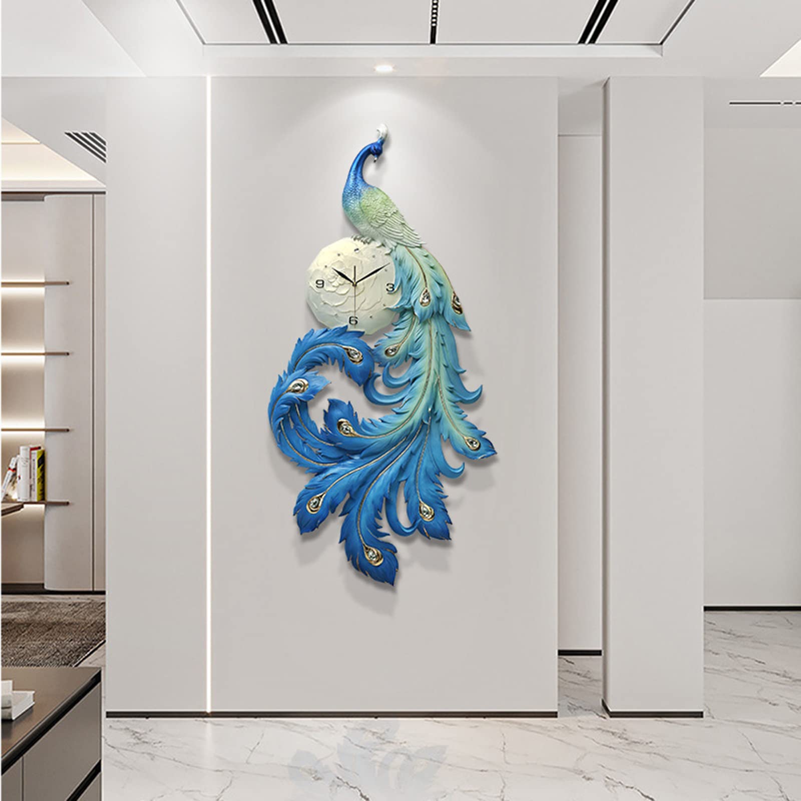 Kreatywny Cichy Zegar Ścienny Do Salonu, Sypialni, Biura, Wiszący Na Ścianie, Nowoczesny Metalowy Zegar Ścienny 3D Z Pawiem, 90 * 46 Cm,130 * 69cm