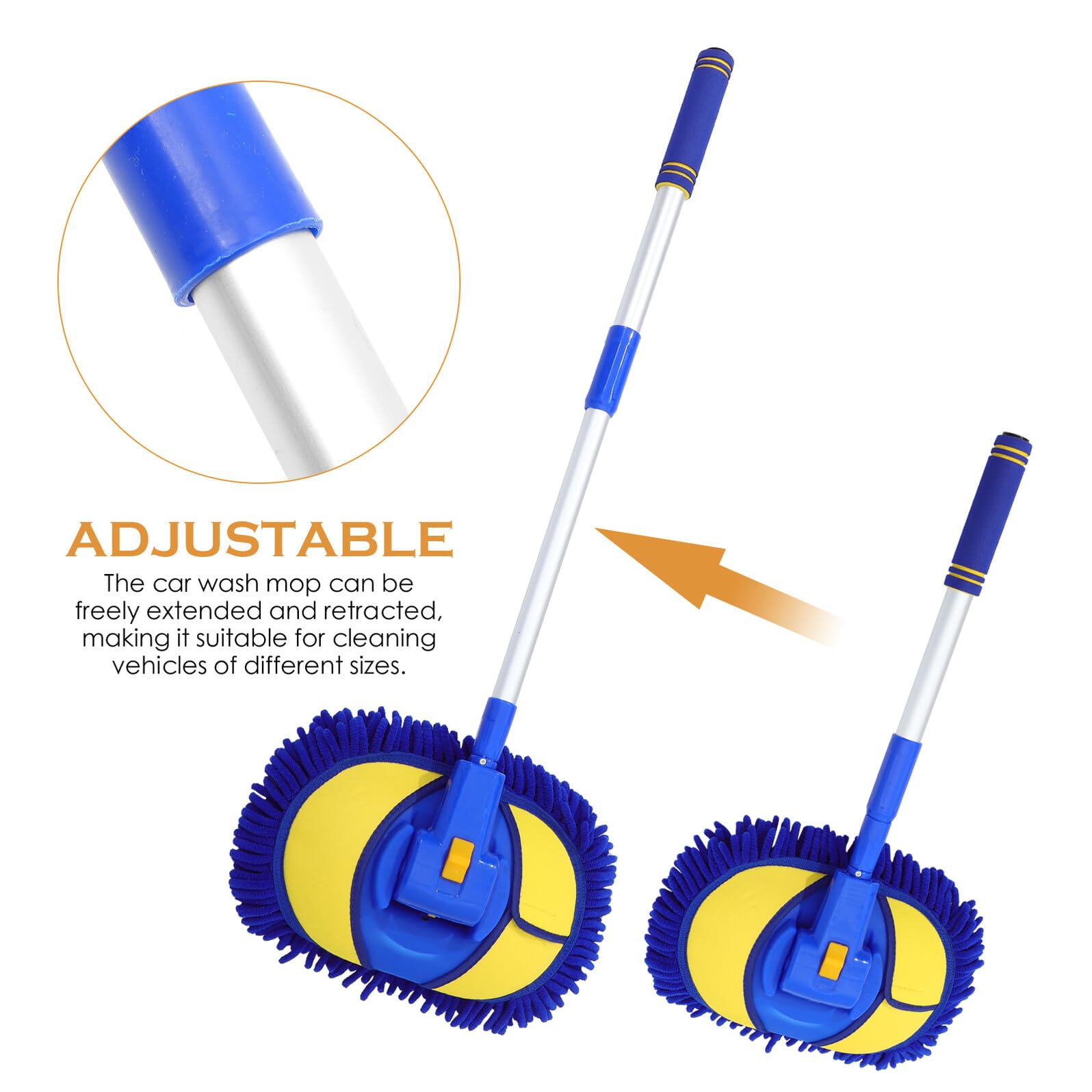 GARVALON Teleskop autowaschmopp Verstellbar mit Chenille moppkopf Stark Wasserabsorbierend Korrosionsbeständig Langlebig und Flexibel für Gründliche Autoreinigung Vielseitig Einsetzbar