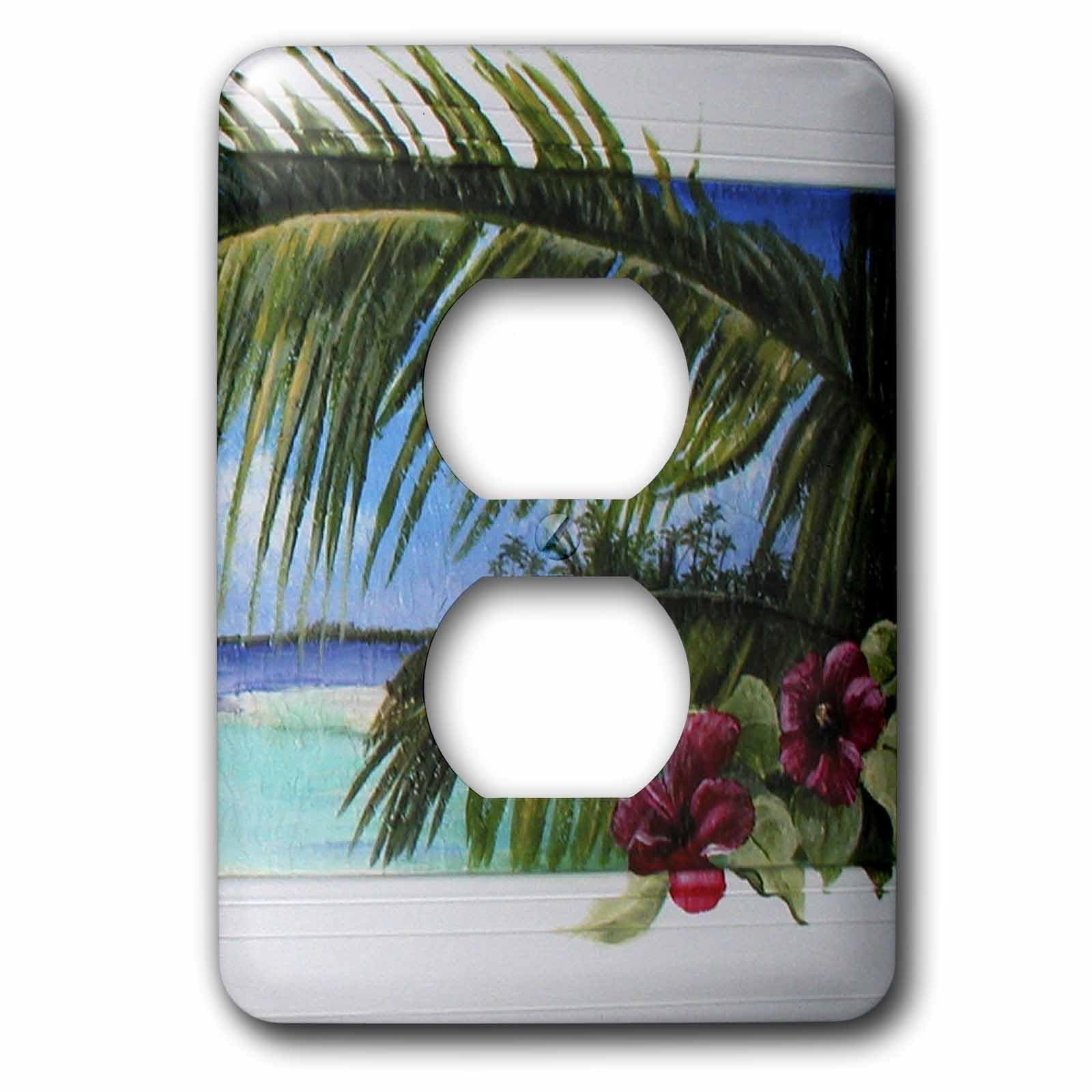 Scène d'île avec hibiscus plaque décorative murale texture imprimée 3dRose