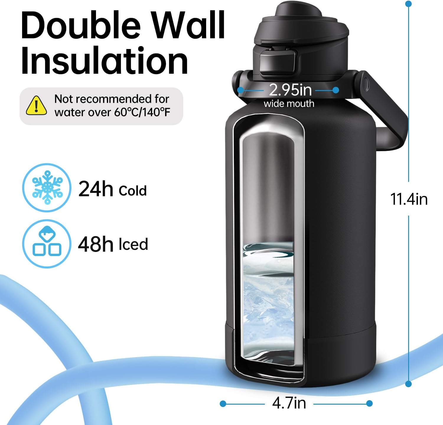 64oz Insulated Magnetic Water Bottle - Stainless Steel Vacuum Flask with MagSafe Compatible Phone Holder Keeps Drinks Cold for 24 Hours Water Jug for Gym and Outdoor Activities(Balck) - Image 4