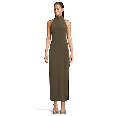Norma Kamali Halter Turtle Side Slit Gown Women