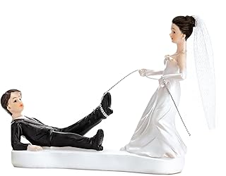 PartyDeco Tortenfigur Hochzeit 11,5cm - Brautpaar Figuren mit Seil - Hochzeitstorte Deko Tortendeko Tortenaufsatz Cake Topper - Hochzeitsdeko Torte - Hochzeitstortenfiguren Weiß Schwarz