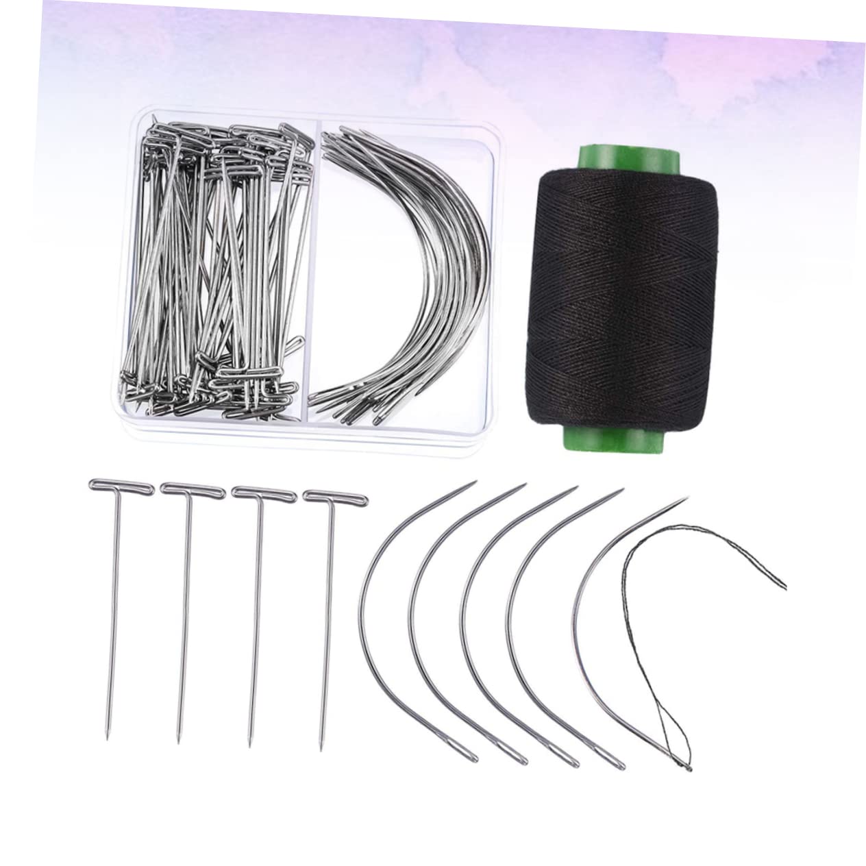EXCEART 70pezzi Aghi Curvi c per Parrucche con Scatola Aghi T-Pin per Cucito Modellazione e Lavori Manuali