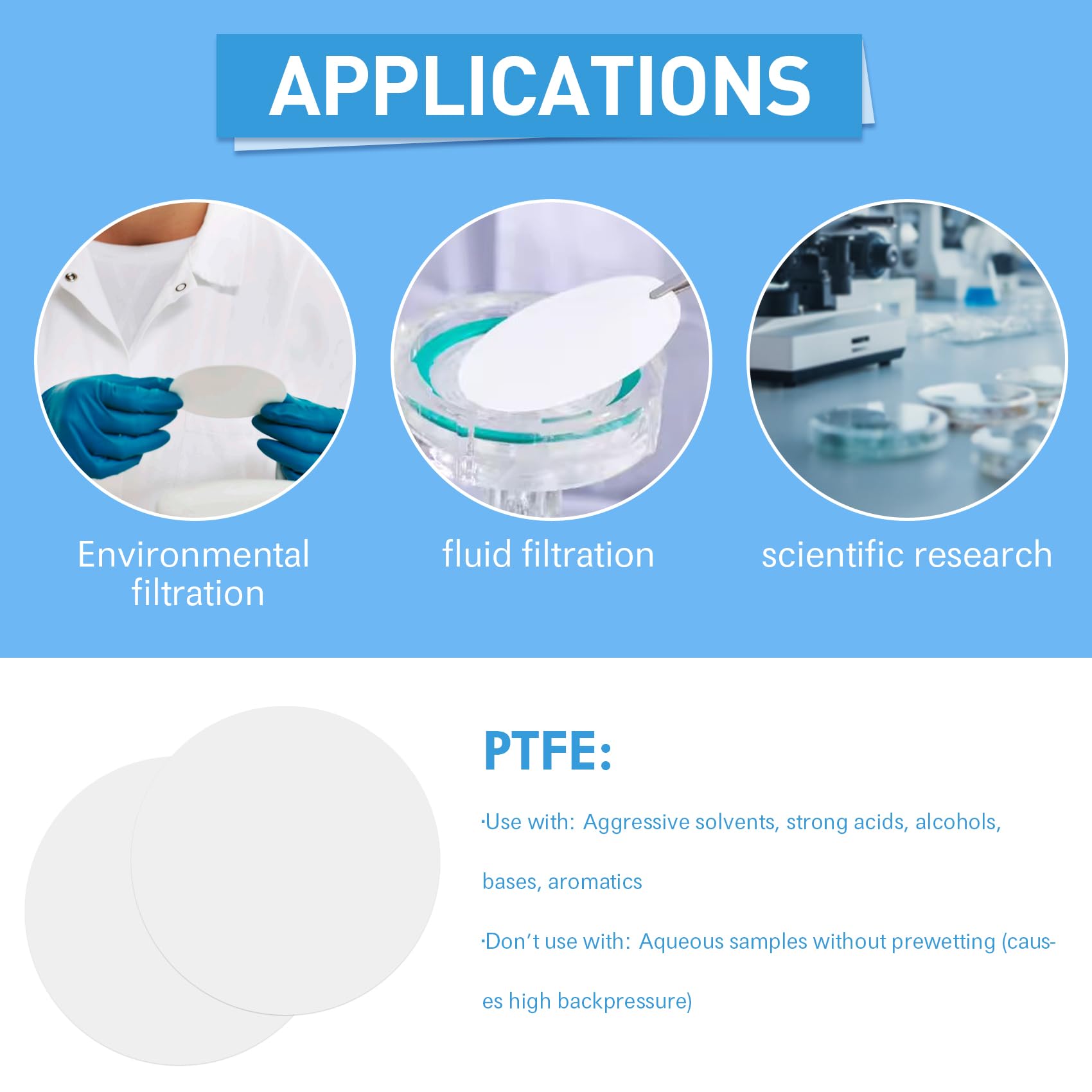 90mm PTFE-Membranfilter Hydrophile Membran 0,22 µm. 100Stück/Stück.