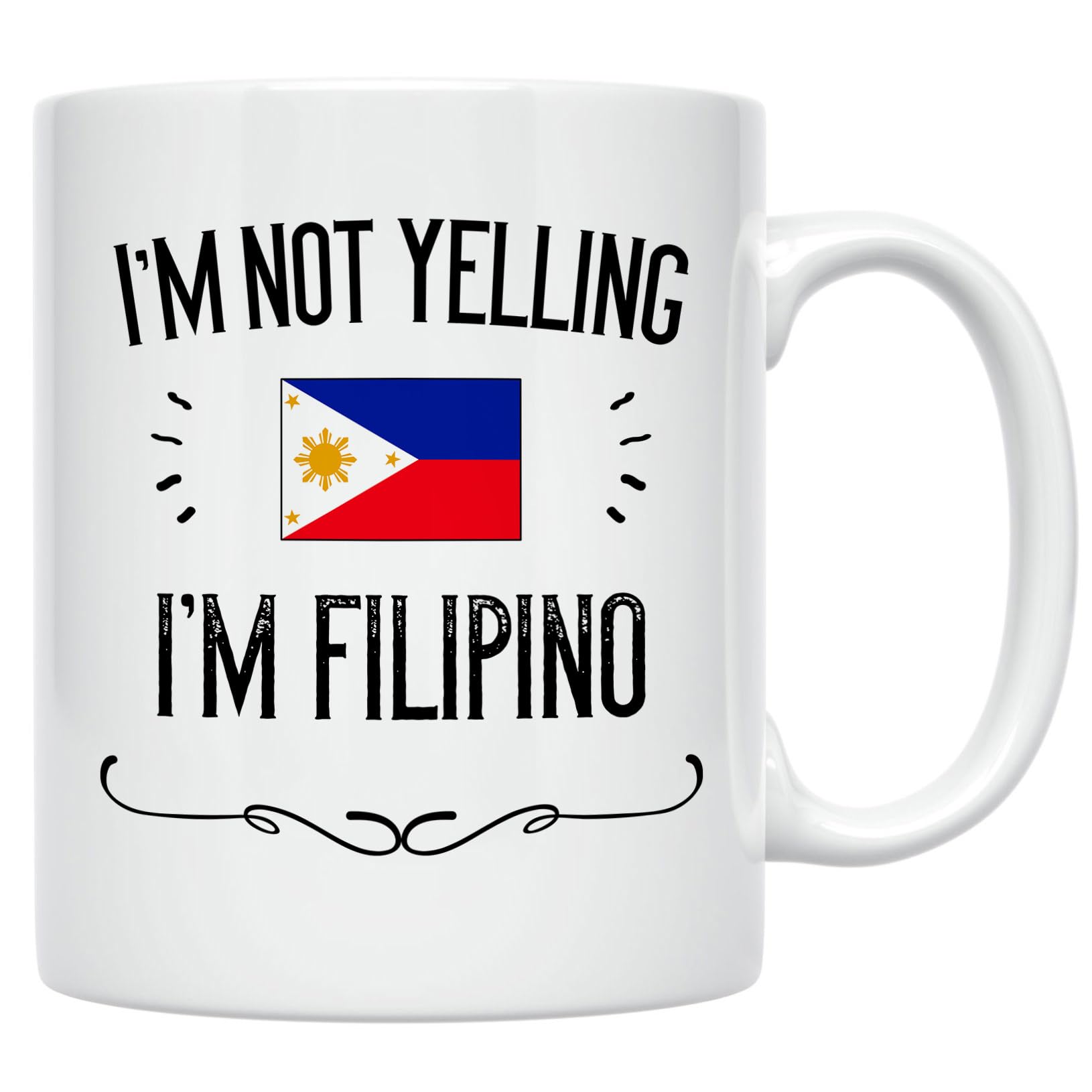 Casitika Philippines Pride Souvenir and Gifts. I'm Not Yelling I'm Filipino 11 Ounce Coffee Mug. Gift Idea for Proud Wife, Husband, Friend or Coworker Featuring the Country Flag. (White)