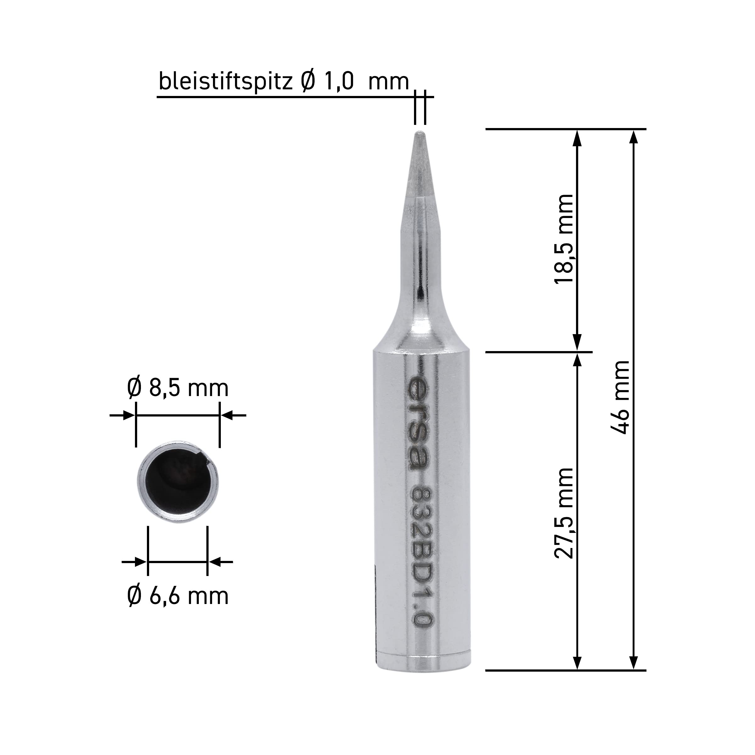 Ersa ERSADUR Dauerlötspitze LeadFree gerade meißelförmig 2, 2 mm 0832CDLF & Ersadur Dauerlötpsitze, gerade, bleistiftspitz, 1,0 mm, 0832BD