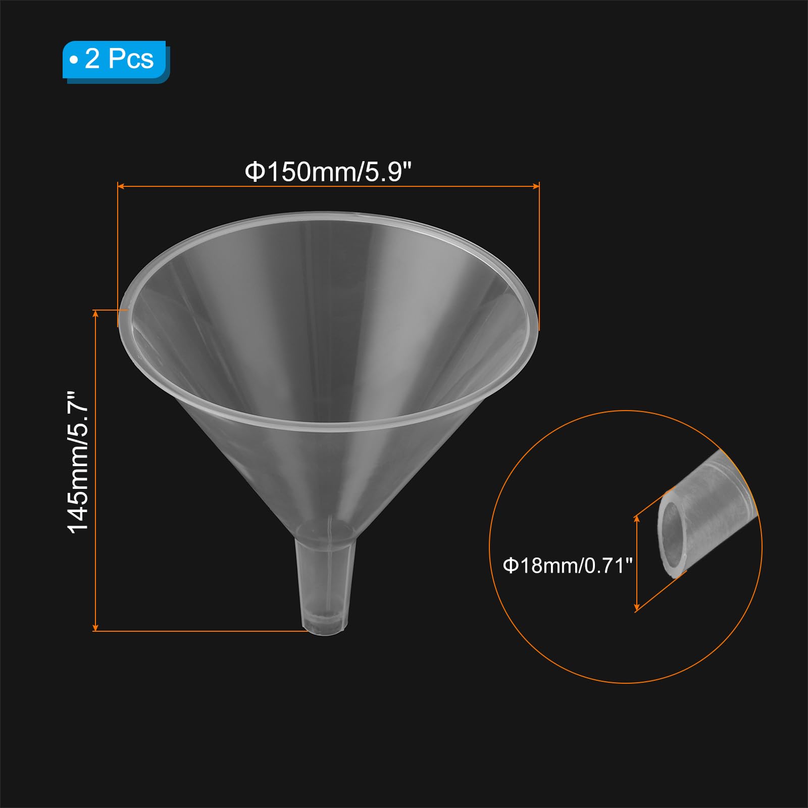 PATIKIL 6 Inch Clear Plastic Funnel, 2 Pcs Wide Mouth Multipurpose Transfer Funnel with Long Spout for Filling Water Bottle Liquid Lab Spices Powder Oil - Image 2