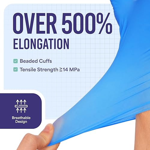 Miniatura 3 de Medtecs Guantes desechables de nitrilo sin látex con protección quimioterapia y diseño transpirable, 4 mil de grosor, ambidiestros, sin polvo y más