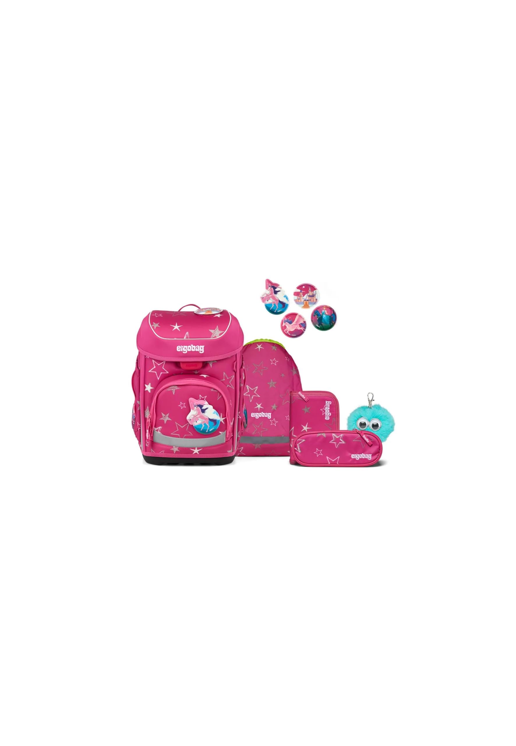 ergobag Schulranzen-Set cubo Bundle Set SternzauBär - Pink | Ergonomischer Schulrucksack Klassisch, 6-teilig, für die 1. Klasse Grundschule, ideal für den Schulstart
