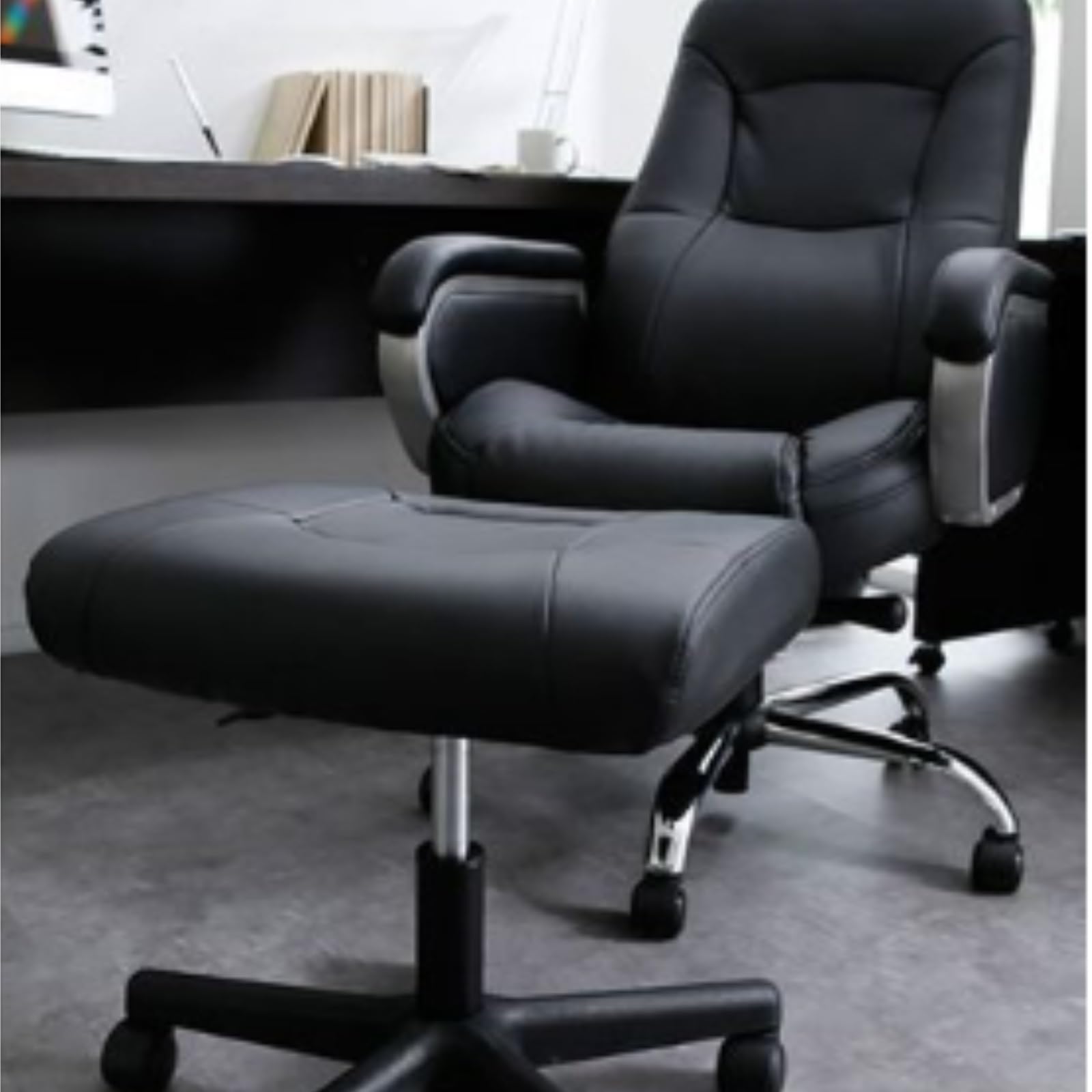 Ottomana Salón Reposapiés Giratorio De 360° con Altura Ajustable Cuero PU Asiento Extra