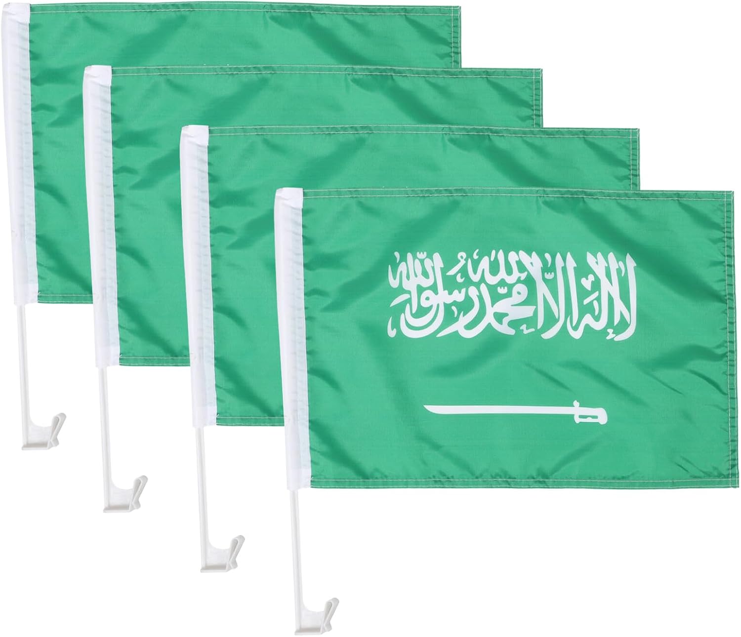 VALICLUD Saudi Arabia Car Window Flags 4pcs Set Dark Green Auto Clip Pole Flags Hand Waving Outdoor Sports Fan Decorations for Vehicles