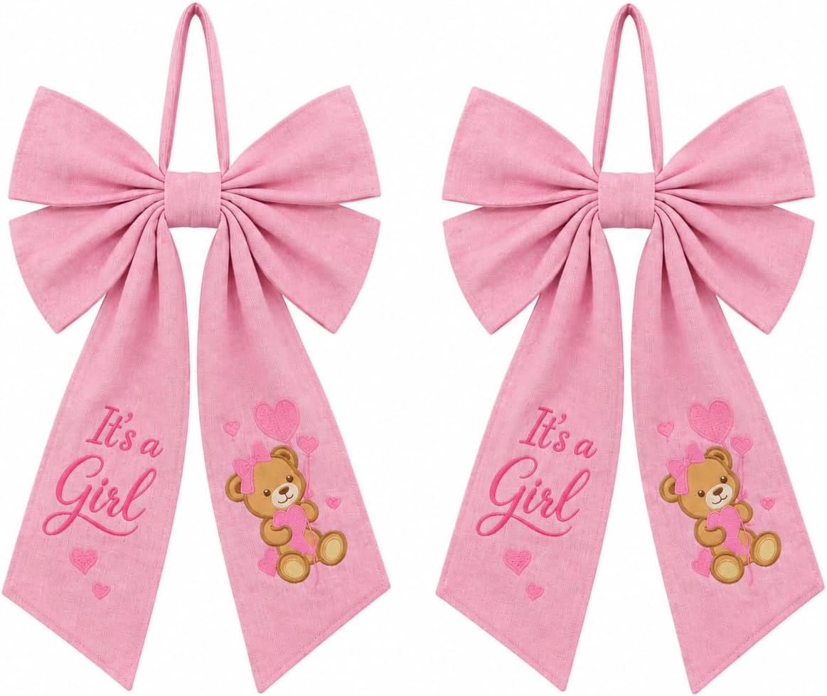 Baby Shower Door Bow Set of 2, It's a Boy Decorations with Bear, Large Blue Baby Boy Door Hanger for Hospital Door, Nursery, Front Door, Baby Shower Party Decorations