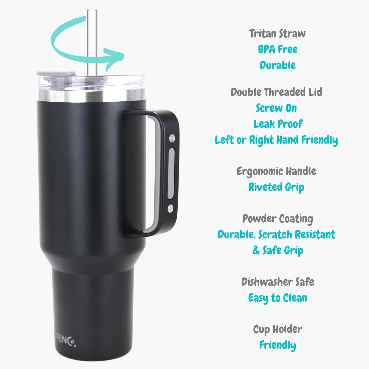 Drinco 40oz 30 oz Tumbler with Handle, Straw Lid, Insulated Stainless Steel Travel Mug Water Bottle Ice Coffee Cup For Cold and Hot, BigSur (40oz Black) - Image 5