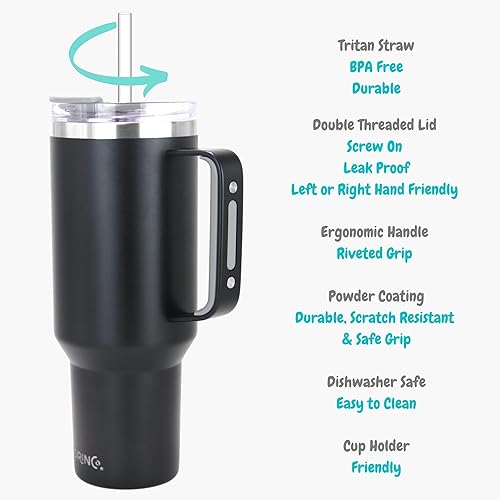 Miniatura 5 de Drinco BigSur - Vaso de 40 onzas y 30 onzas con asa, tapa con pajilla, taza de viaje de acero inoxidable aislada para agua fría y caliente, color