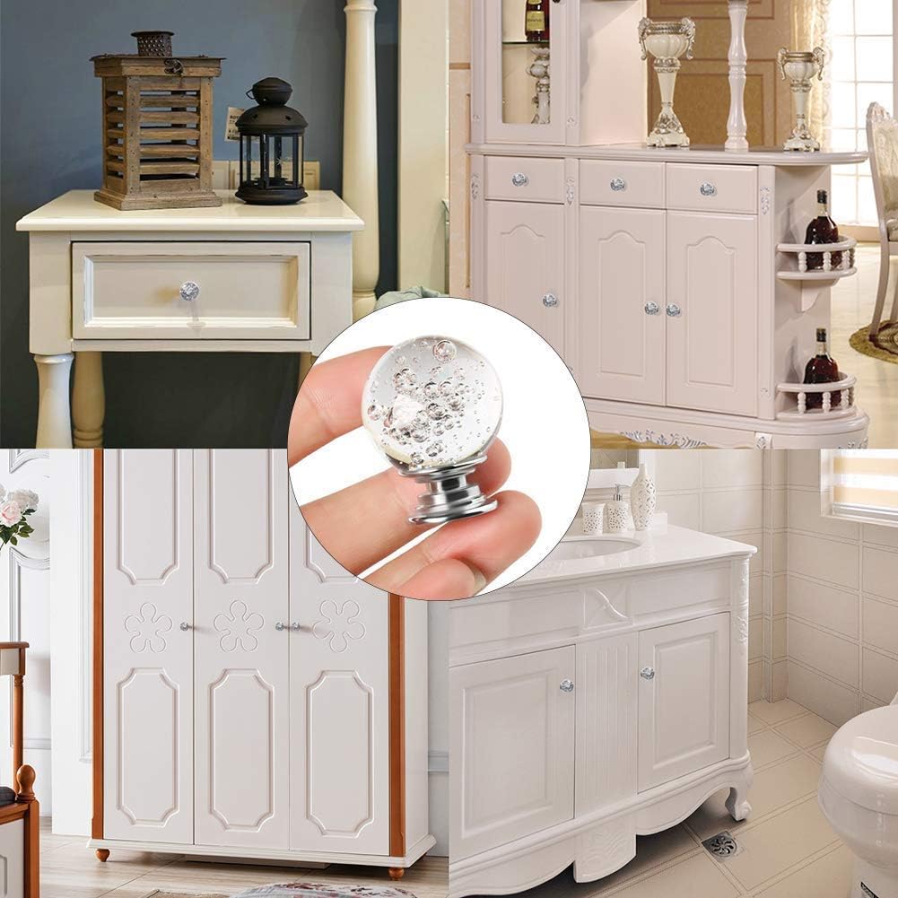 Vpang 10 Pcs Round Shape Bubble Crystal Glass Cabinet Knobs with Screws 30mm Drawer Knobs Pulls Handles for Kitchen Cupboard Drawer Cabinet Dresser Bookcase Wardrobe (Lake Blue)