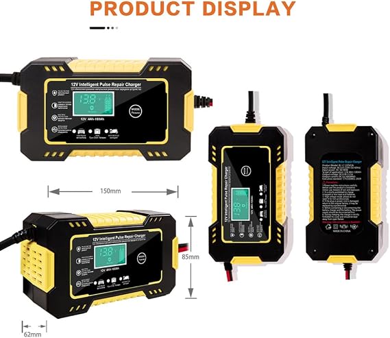 12V 6A Battery Charger for Suzuki GSR GSR 750 GSR600 GSR400 GSR750, Car & Motorcycle Battery Charger, with LCD Display, Auto Stop, Pulse Repair, Multi-Protection,A Yellow