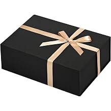 LIHOMR Black Gift Box, 9.5x6x3'' Gift boxes for Presents with Lids Magnetic Closure Rectangle Collapsible for Bridesmaid Proposal, Christmas, Birthday Packaging, Contains Fairy Lights, Card, Ribbon, Filler Black, 9.5"L 6"W 3"H