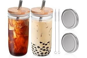 MCleanPin 24OZ Glass Boba Cups with Lids and Straws