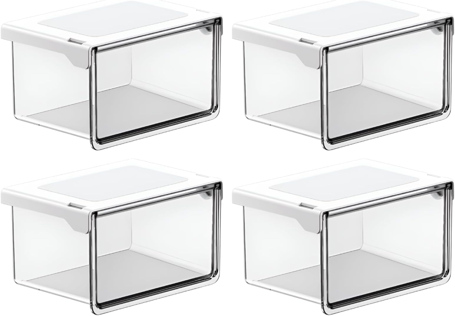 Caividom Clear Storage Box, Pull-Out Mirror Cabinet Storage, Cosmetic Tools/Cotton Sorting, 3 Levels Adjustable, For Bathroom/Washroom, Economical Design, Durable Polypropylene Material (4 pcs)