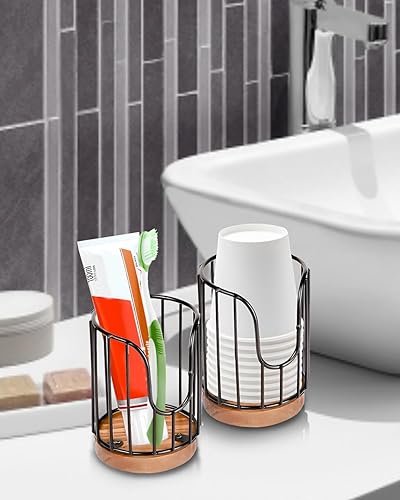 Miniatura 5 de 2 piezas de dispensador de vasos de baño estilo rural, pequeño portavasos desechable de papel, estante de almacenamiento para vasos desechables de